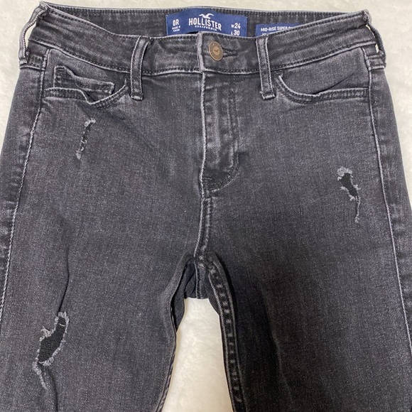 Hollister Black Washed Ribbed Denim Skinny Jeans Mid Rise Size 24 or 0 - Picture 3 of 7